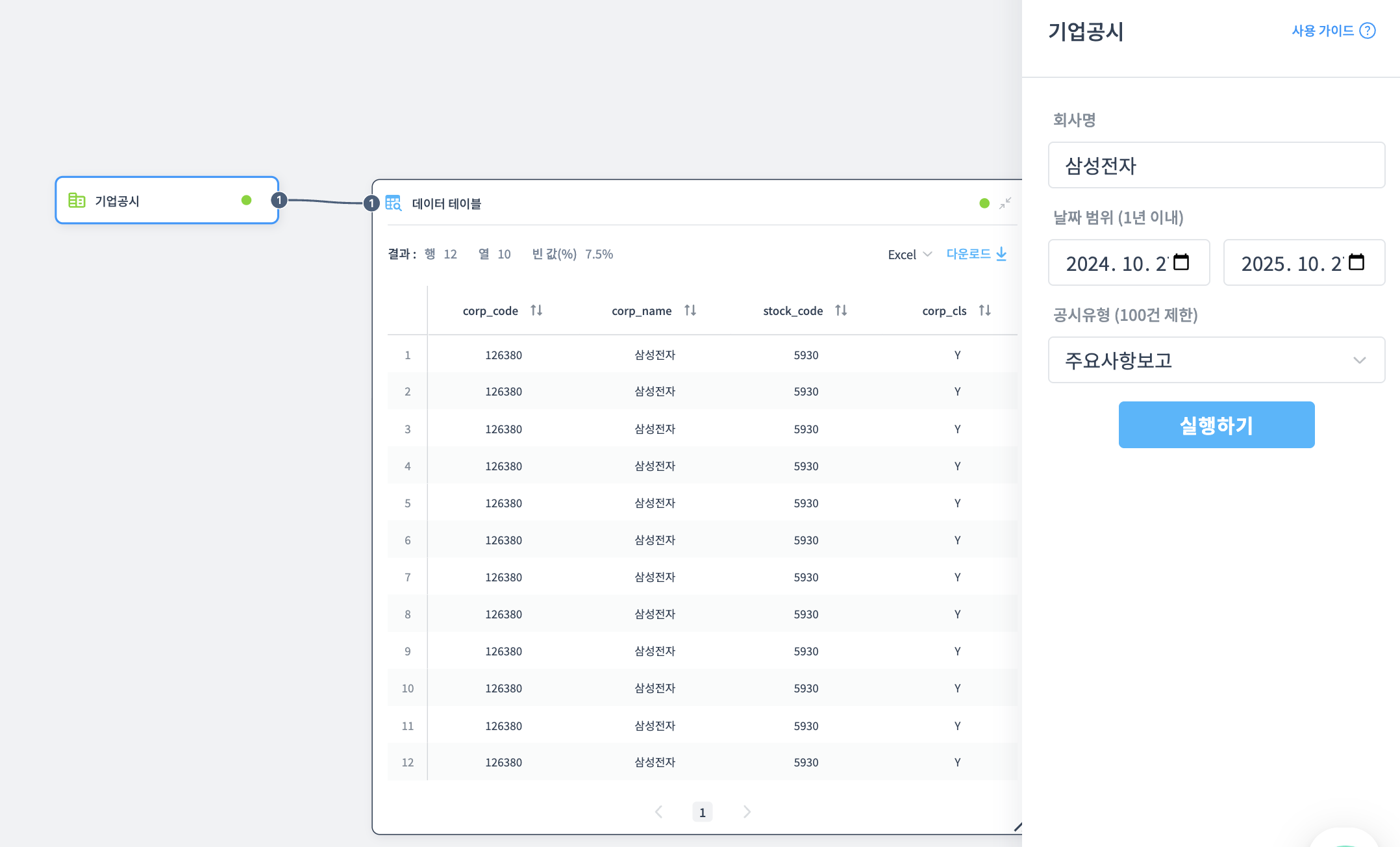 기업공시 노드 예제