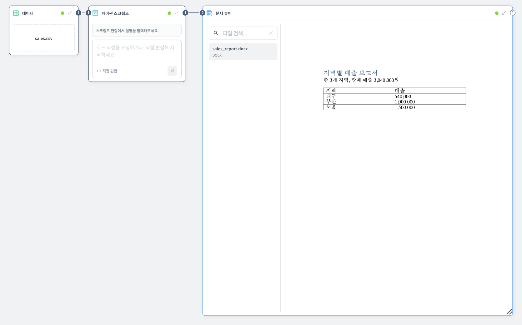 파이썬 스크립트 문서 생성 결과